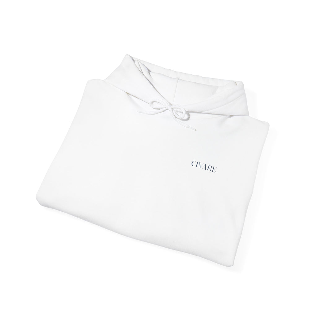 Minimalist White Hoodie with Subtle Script Back Print - 'French Riviera' Design
