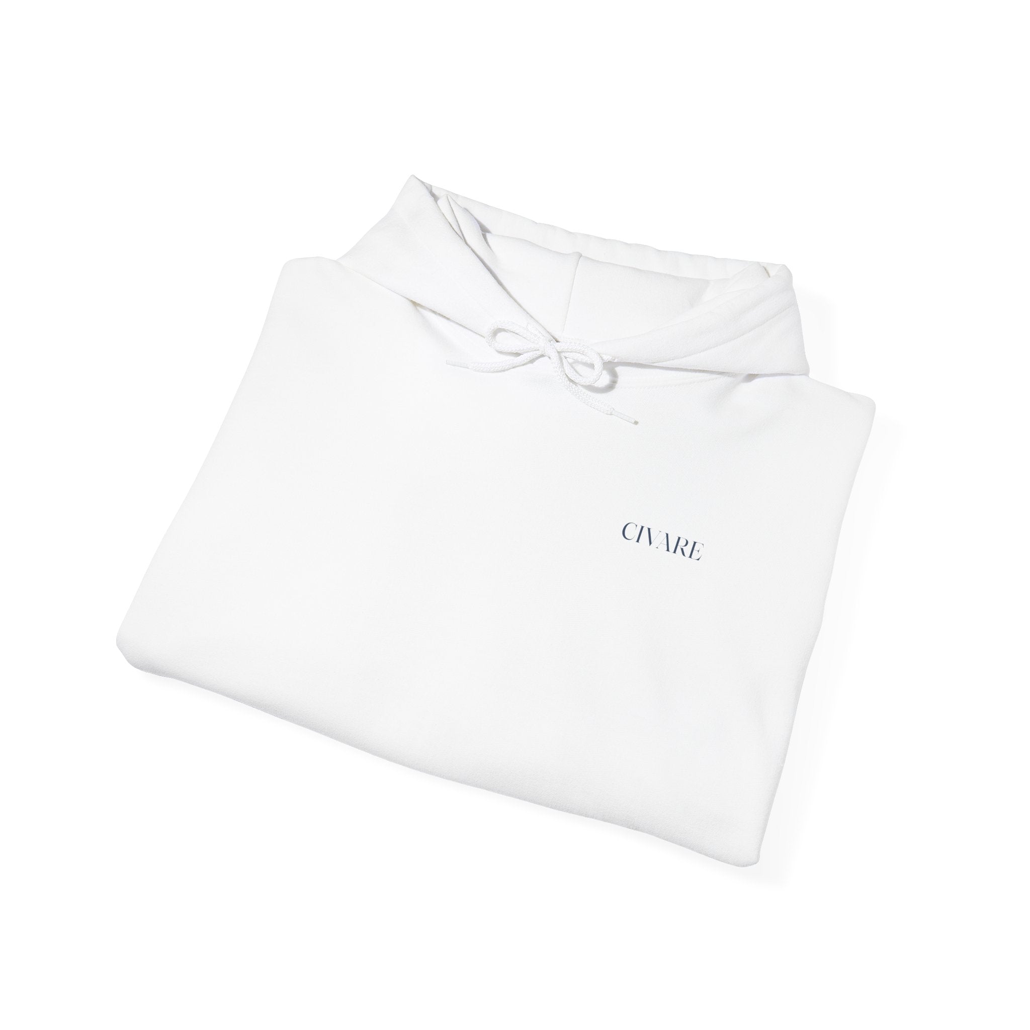 Minimalist White Hoodie with Subtle Script Back Print - 'French Riviera' Design